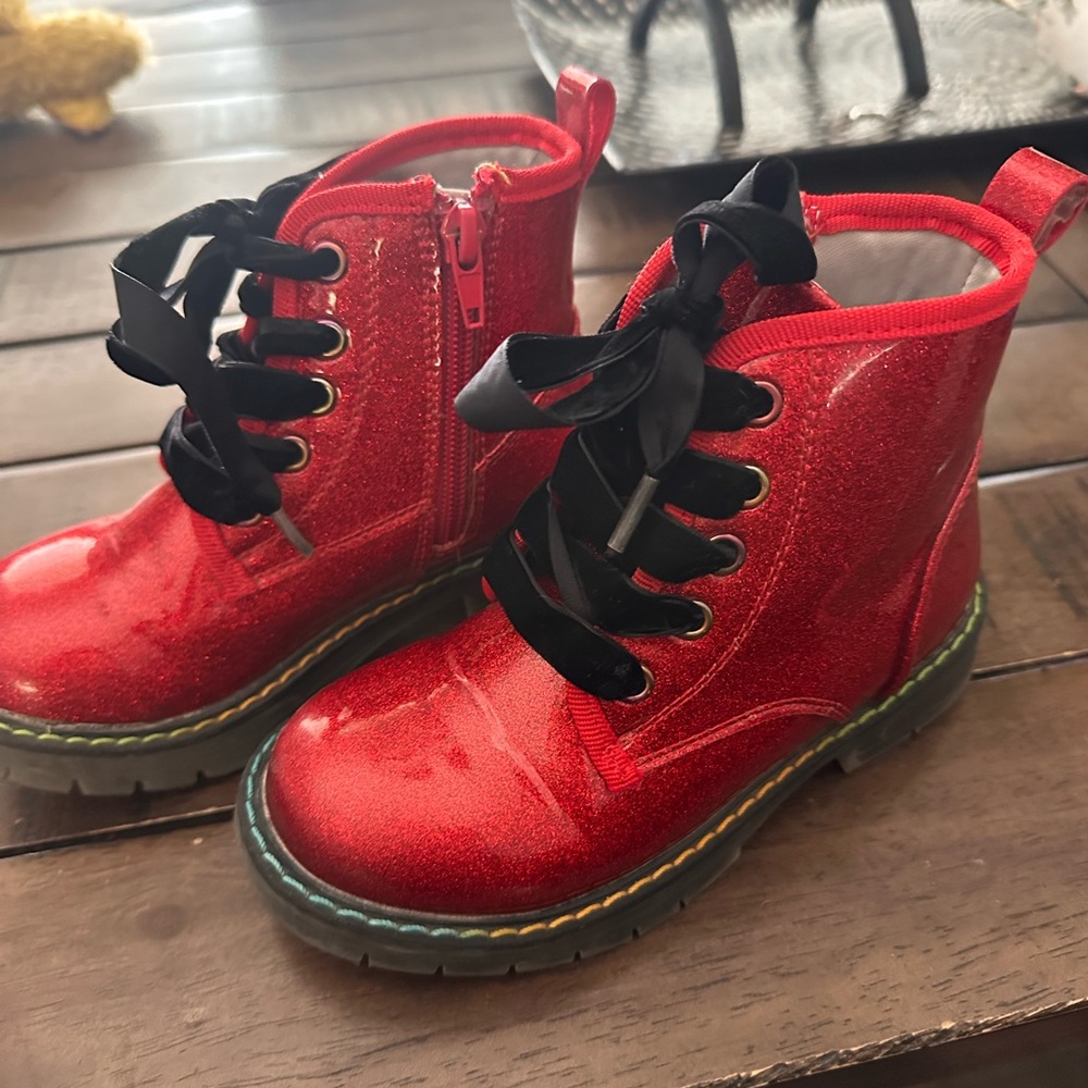 Kids Red Sparkle Ankle Boots - 11T - Picture 3 of 8